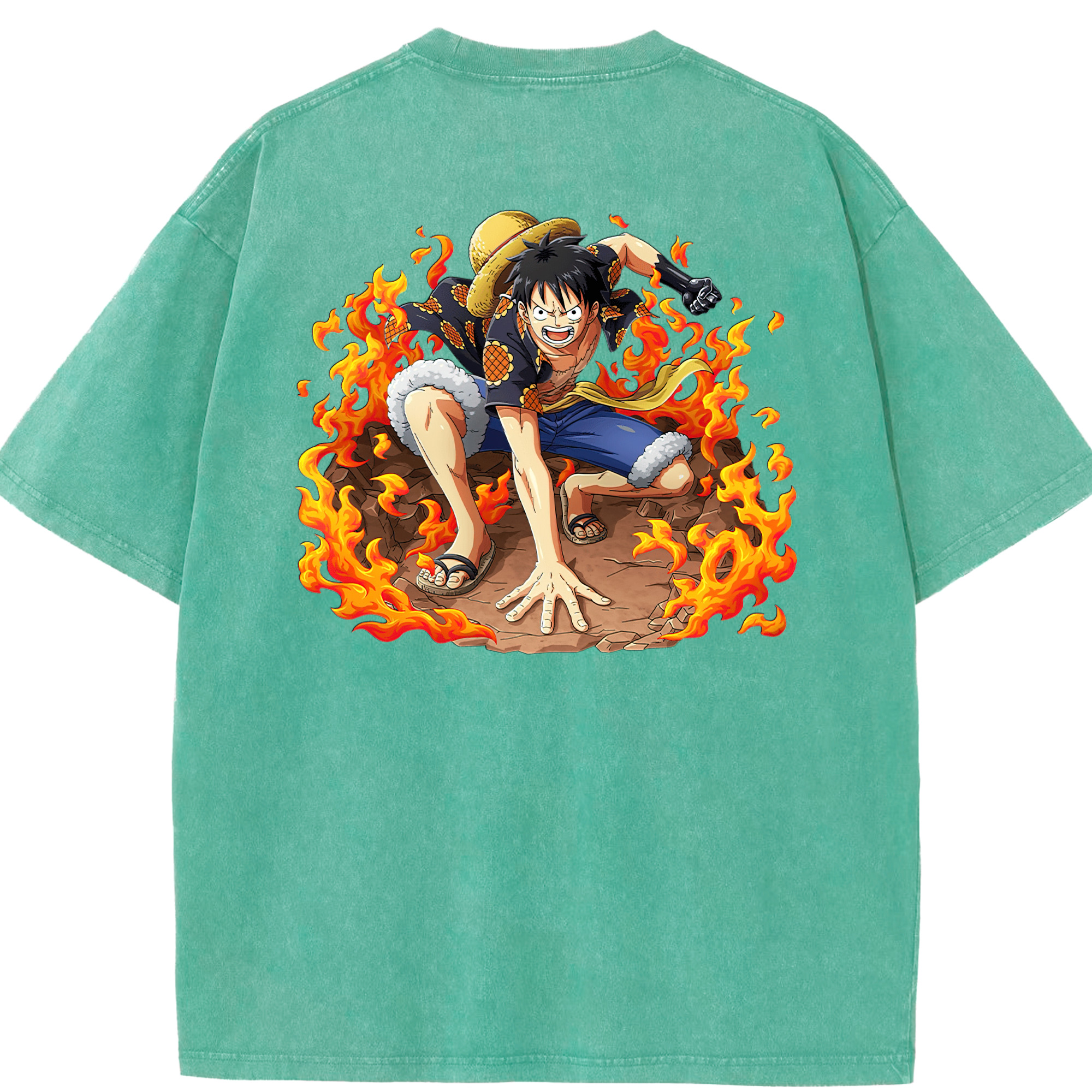 ワンピース モンキー・D・ルフィ ONE PIECE Monkey D. Luffy 綿100% ヴィンテージ風 半袖Tシャツ（背面プリント）